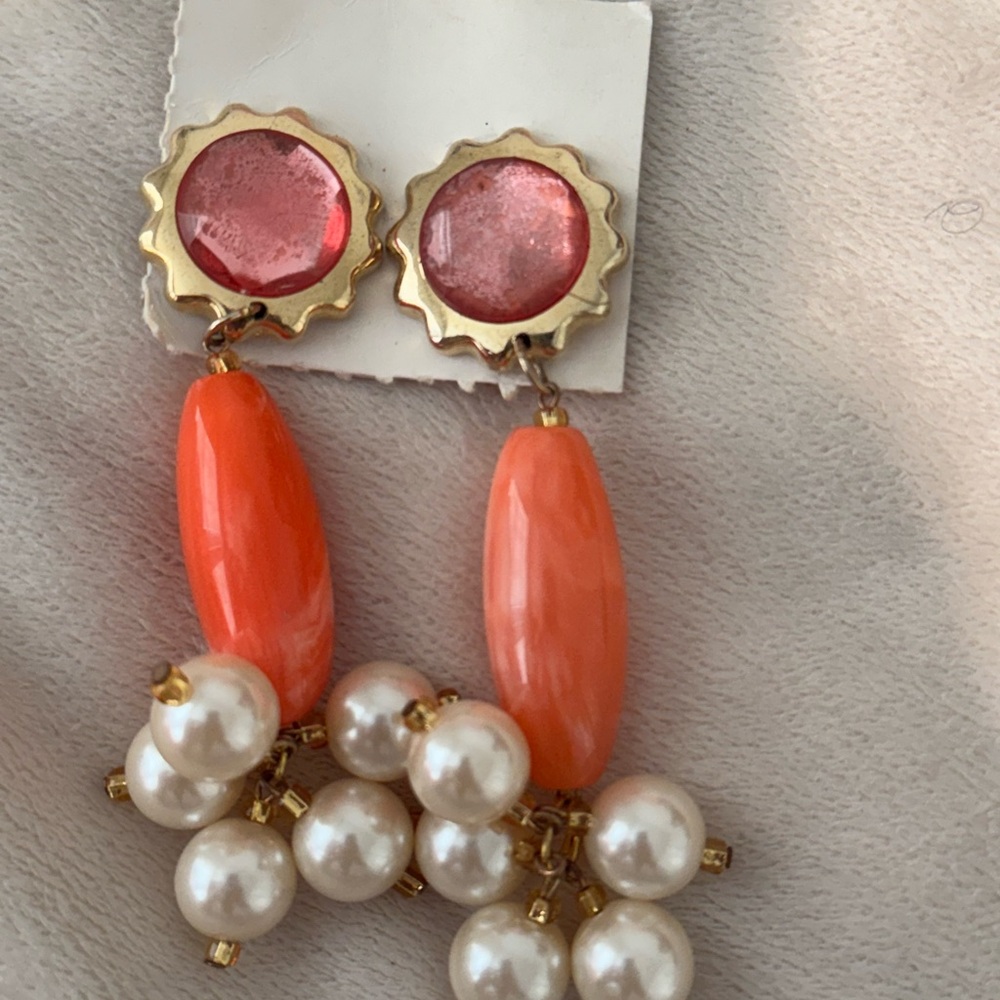 Elegant Orange and Gold Pearl Drop Earrings